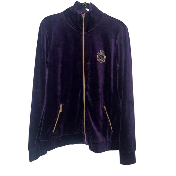 VTG Ralph Lauren Hoodie Zip Velour   Purple L active/athleisure comfy - Picture 1 of 6